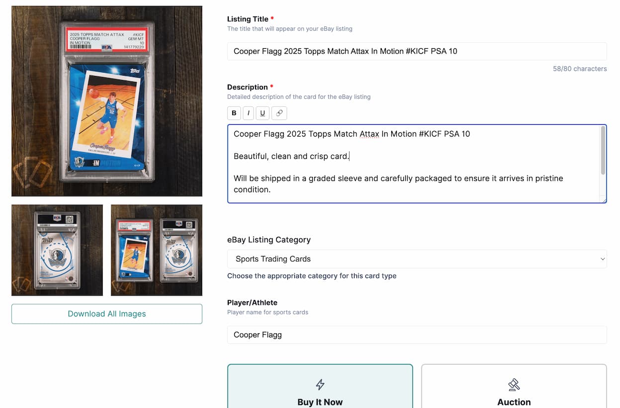 Branded eBay listing creation in whuppit