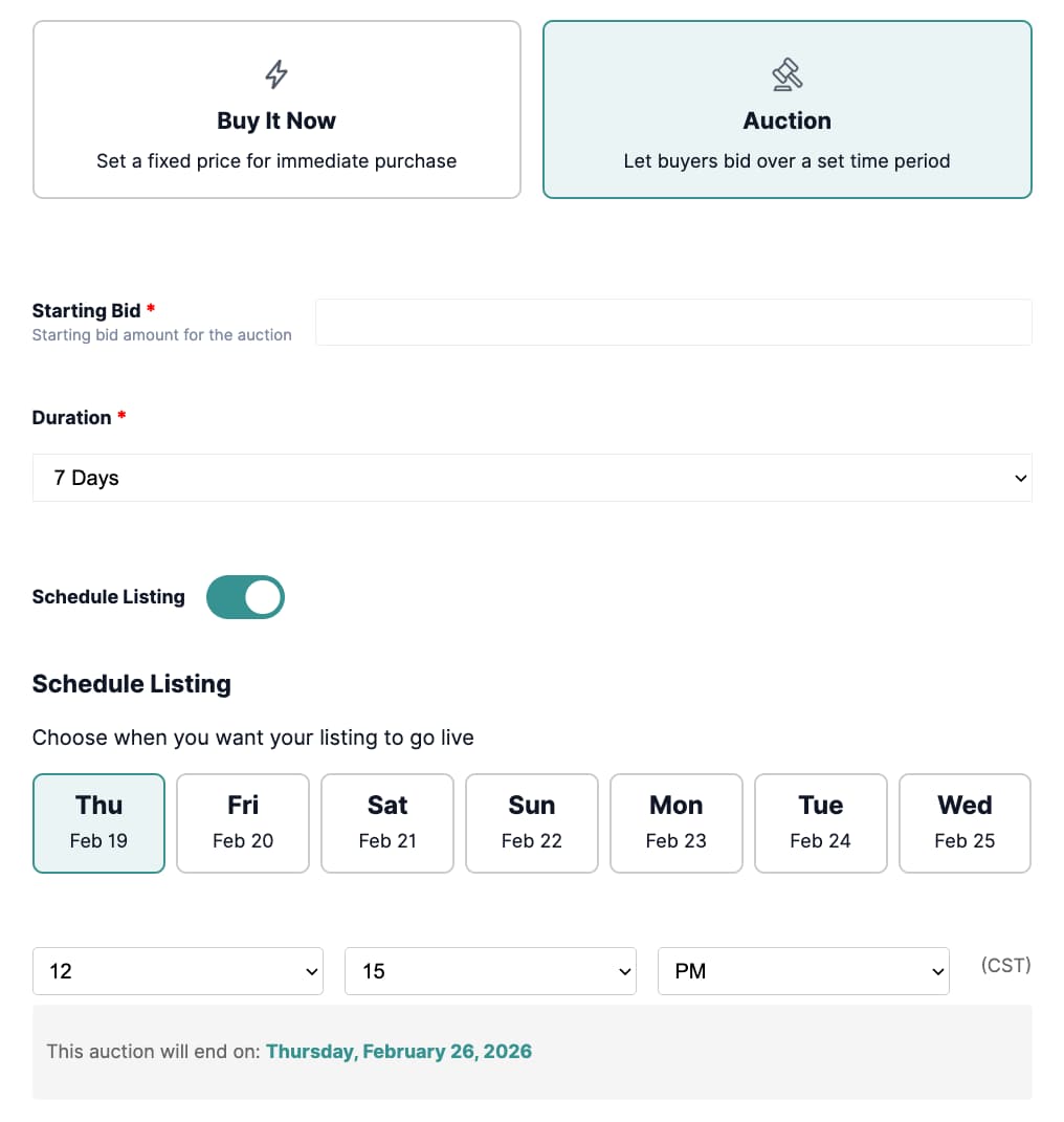 Scheduled listings in whuppit